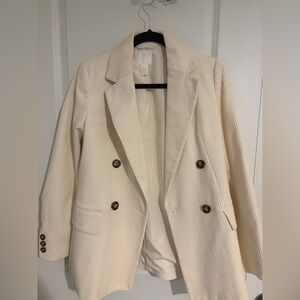 H&M Cream Double-Breasted Corduroy Blazer